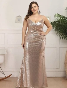 Ever Pretty Rose Gold Sequin Gown Size 20 - Picture 1 of 5