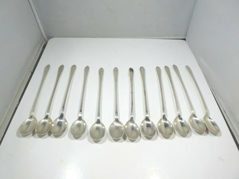 12 TIFFANY AND COMPANY FANEUIL STERLING SILVER ICE TEA SPOONS 7 1/2 INCHES Cover