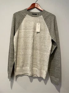 VINCE Long Sleeve Baseball Crew Neck Heather White/Heather Gray Sweater Size M - Picture 1 of 6