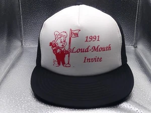 Truckermütze Kappe 1991 Loud-Mouth Invite Golf Speedway weiß schwarz Seil Netzrücken - Bild 1 von 13
