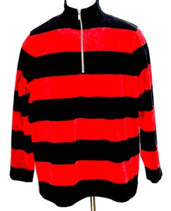 preowned, Ralph Lauren, med, red/black velour, zip neck sweater, VGC - Picture 1 of 7