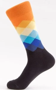 Orange Top Multi Check Socks Novelty Unisex 6-12 Crazy Fun SF62 - Picture 1 of 1