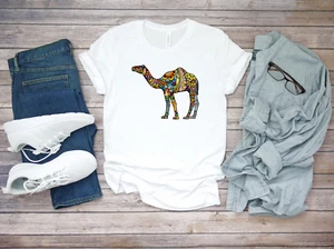 Buntes Herren-T-Shirt kurzärmlig weiß Kamelblumen Design F074 - Bild 1 von 2