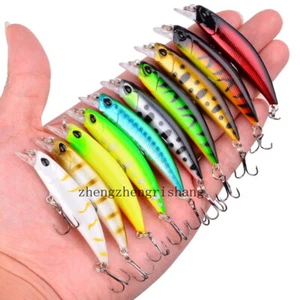 10PCS Fishing Lures Minnow baits Crankbaits Jerkbait Lot Hooks Baits Bass Tackle - Picture 1 of 19