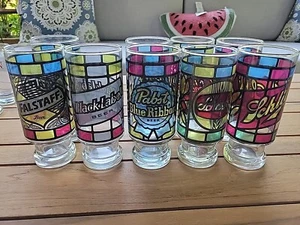 Vintage Set 9 Stained Glass Beer Assorted 1970's Barware Home Decor See Descript - Picture 1 of 9