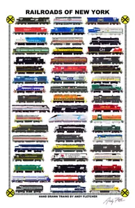 Cartel de ferrocarril de 11""x17"" de los ferrocarriles de Nueva York firmado por Andy Fletcher - Imagen 1 de 1