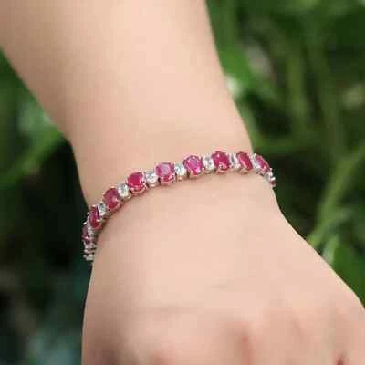 Brazalete Tenis Belleza Rubí Rojo Simulado Corte Ovalado 6.00Ct Chapado en Oro Blanco 14K Foto 1 de 4