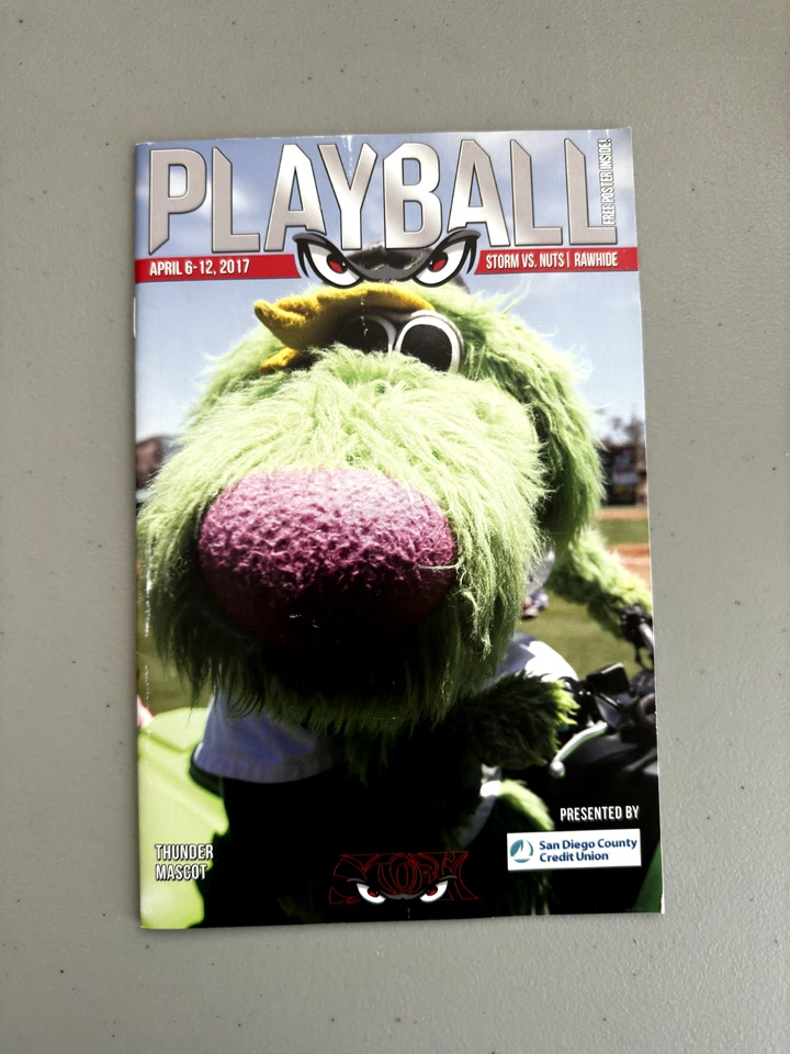 LAKE ELSINORE STORM SAN DIEGO PADRES April 2017 Baseball Program Thunder Mascot - Image 1 of 1