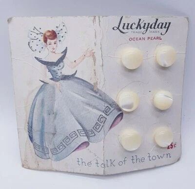 Vintage Luckyday Ocean Pearl 6 round Buttons Card 3/8" binX - Image 1 of 4