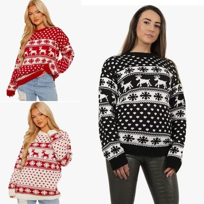 Ladies Christmas Jumper Ladies Reindeer And Snowflake Knitted Xmas Jumper Top - Image 1 of 4