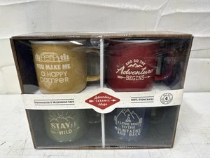 Adventure Camping Ceramic 100% Stoneware Coffee Soup Mugs 4 Pack 18.4oz - Picture 1 of 4