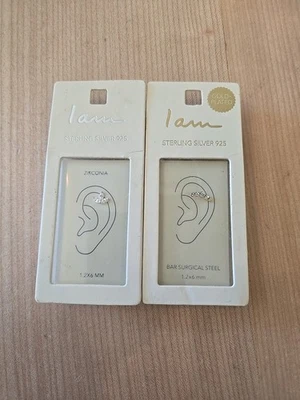 I Am Anillo de Plata de Ley 925 Estrás Acero Quirúrgico Pendiente X 2 Foto 1 de 3