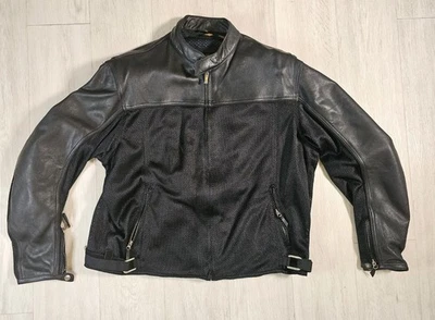 Power Trip Padded Motorcycle Jacket Mens Black Leather Mesh Full Zip Biker 3XL - Image 1 of 4