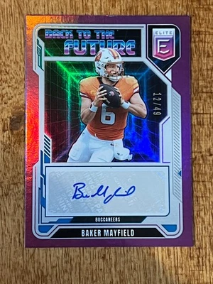 2025 Donruss Elite Baker Mayfield Back to the Future Signatures Purple Auto #/49 - Image 1 of 4