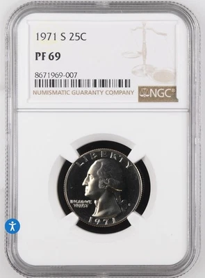 1971 S WASHINGTON QUARTER 25C PF69 NGC - Image 1 of 2