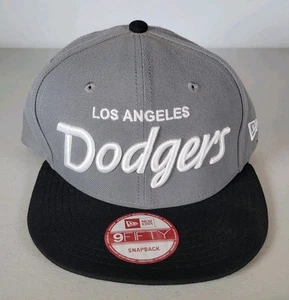 Los Angeles Dodgers New Era 9FIFTY Snapback Hat Cap Script Gray Black Wool MLB - Picture 1 of 11