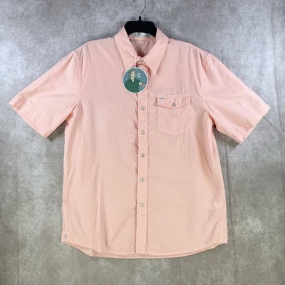 Camisa Criquet Terry tecido botão para cima pêssego grande manga curta pérola encaixe casual - Imagem 1 de 4