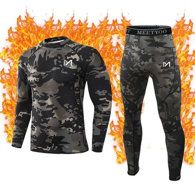 Men's Winter Soft Fleece-Lined Thermal Top&Bottom Long John Underwear Set Warm - Image 1 of 4