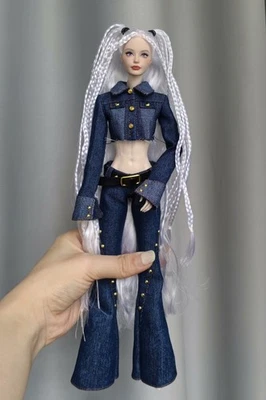VJVBVJ New Miniature Doll Dress fit 1/6 Scale Fashion Royalty Handmade Denim Coat Jeans