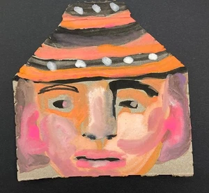 Portrait Painting Misfit Man Geek Nerd Painterly Naive Outsider Art Miz Katie - Picture 1 of 13