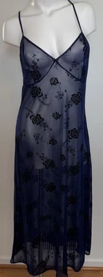 Jones Нью-Йорк винтажный Y2K темно-синий чистый бархат цветочный скольжения платье L длинная ночная рубашка - Изображение 1 из 4