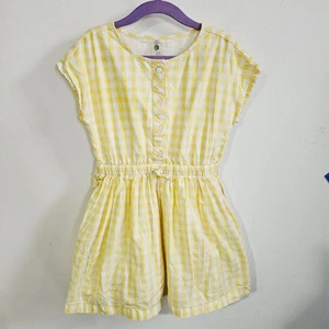 Primary Girls Size 6/7 Gingham Plaid Dress Butter Yellow Cottagecore 100% Cotton - Picture 1 of 5