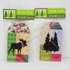 22 Ornament Gift Tag 3D Metal Bell Moose & Pine Tree Die Cut, Country Red Green - Picture 1 of 3