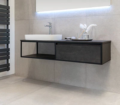 REED Badmöbel moderner Unterschrank (HPL / beton) ohne Waschtisch MDF-Holz - Bild 1 von 3