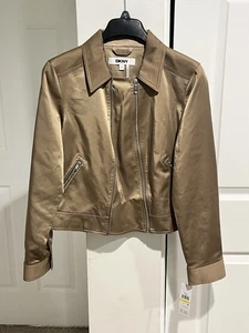 DKNY NWT Taupe/Tan Moto style Cotton Blend Fall/Spring Jacket W/ Sheen NWT - Picture 1 of 11