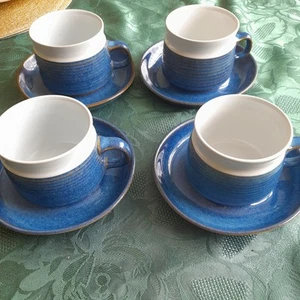 Denby Langley Chatsworth Blue Cups & Saucers set of 4 - Picture 1 of 8