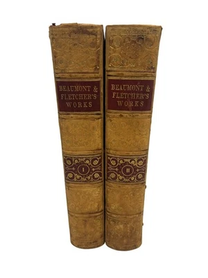 1840 Works of Beaumont and Fletcher, 2 Volumes, Edward Moxon Antique Portraits - Image 1 of 4