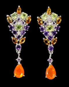 925Silber Ohrstecker HÄNGER mit orangen Opalen u.a -585Karat Weißgoldvergoldung. - Bild 1 von 6