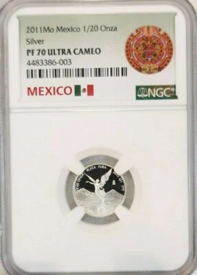 2011 MEXICO SILVER LIBERTAD 1/20 ONZA NGC PF 70 ULTRA CAMEO SCARCE PERFECTION - Image 1 of 4