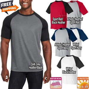 Mens Moisture Wicking Colorblock Raglan T-Shirt UV 15-39 Protection Tee XS-4XL - Picture 1 of 7