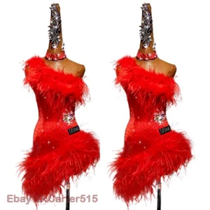 Women Sexy Latin Dance Competition Dress Performance Feather Latin Dance Dress - Picture 1 of 13