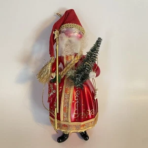 De Carlini Santa Claus Holding Staff Tree Ice Skate Ornament Italy 9" FLAW - Afbeelding 1 van 14