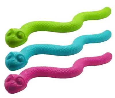 Tuffs TPR Treat Snake Rubber Squeaky Boredom Breaker Dog Toy Assorted Colours x1 - Image 1 of 4