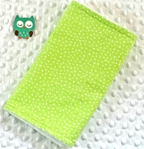 Handcrafted Flannel Green Dot  Print & White Minky Bubble Baby Burp Cloth - Picture 1 of 2