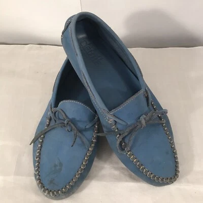 Details Women's Leather Blue Driving Loafers Amazonas Rubber Bottoms Sz 8.5M E - Image 1 of 4