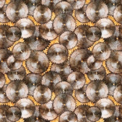 Tesouros para acolchoar - Meça duas vezes - Serra circular - Ouro, tecido BTY - Imagem 1 de 4