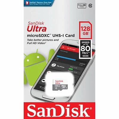 Tarjeta de memoria SanDisk Ultra 128 GB 80 MB/S Clase 10 Micro SD MicroSDXC TF SDSQUNS Foto 1 de 2