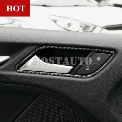 For Audi A3 S3 Carbon Fiber Car Door Handle Frame Trim Cover 4pcs 2014-2019 - Image 1 of 4