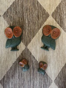 Vintage Set of 4 MCM Modern Owl Art Plaques Groovy 70’s Décor Avocado Orange - Picture 1 of 12