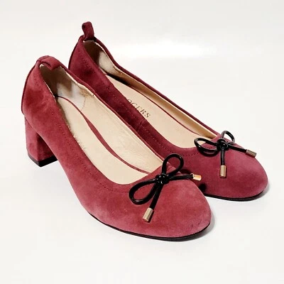 Zapatos de salón Jack Rogers Miranda bloque elástico tacón medio gamuza granate malva Wms 7,5 M EE. UU.  Foto 1 de 4