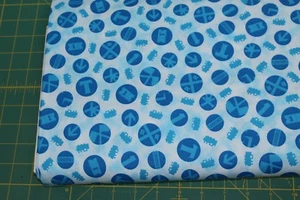 100 % Cotton fabric ~ Blue marble with trains & signs ~ BTY - Picture 1 of 2
