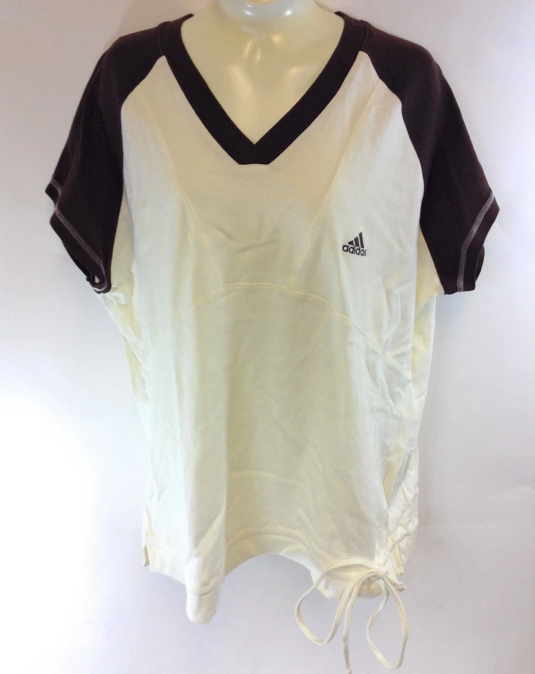 NUEVA Camisa de Algodón para Mujer ADIDAS BRib Cuello en V 231099 Marrón Crema Vintage 2007 Foto 1 de 1
