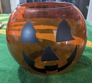 Glass Pumpkin Container Storage Jar, Orange Clear Handcrafted For Silvestri - Bild 1 von 5