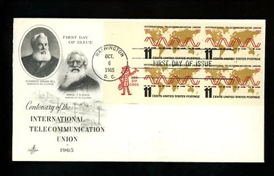 US FDC #1274 Artcraft M-3 1965 DC ITU Telecommunications Union HC Mr Zip Block - Image 1 of 2