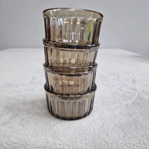 4x Arcuisine France Smoked Glass Ribbed Ramekins/Mini Souffle Dishes 3 inch Dia - Picture 1 of 9