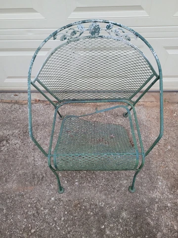 Vintage Barrel Back Green Wrought Iron Patio Chair (Damaged ) Yard Art Cover